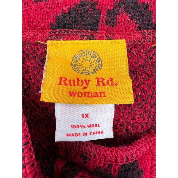 Ruby Rd. Woman Red & Black Leopard Print Wool Cardigan Jacket 1X Button - Picture 3 of 6